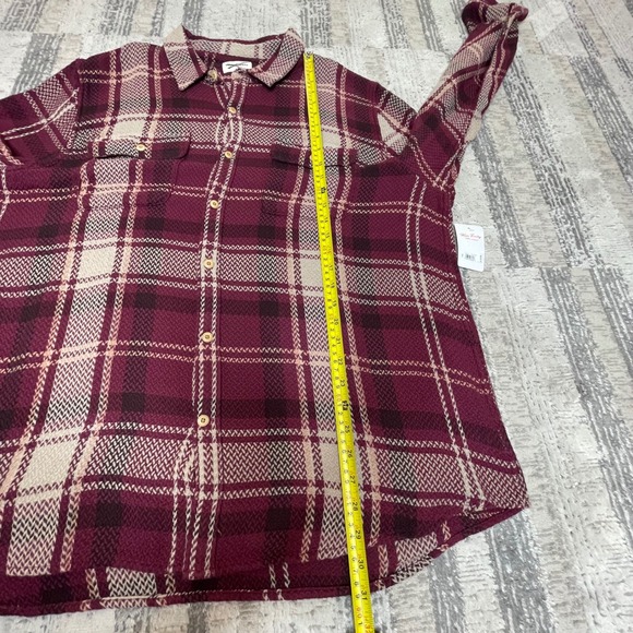 NEW Lucky Brand Men XXL Burgundy Plaid Flannel Textured Button Shirt Long Sleeve - Picture 12 of 13